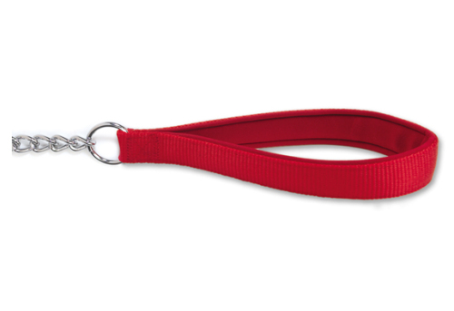 Padded Nylon and Chain Lead - Red